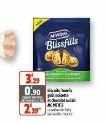 Coccimarket Biscuits fourrés goût noisette et chocolat au lait mc vitie's offre