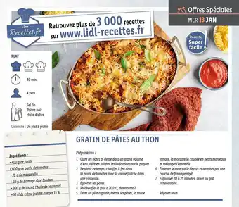 Lidl Gratin De Pâtes Au Thon offre