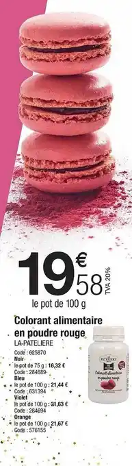 Colorant alimentaire en poudre rouge la patelière