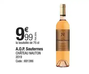 Promocash A.o.p. sauternes château nauton 2019 offre