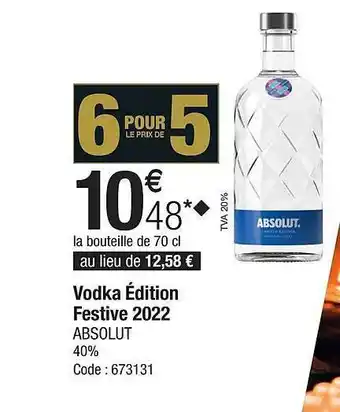Promocash Vodka édition festive 2022 absolut 40% offre