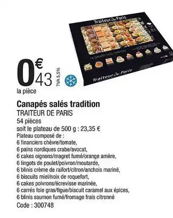 Promocash Canapés salés tradition traiteur de paris offre