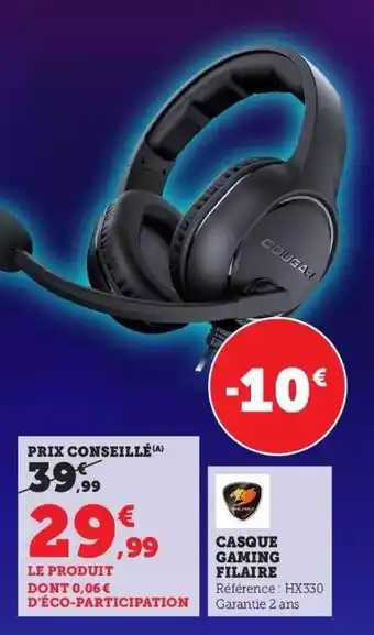 Hyper U Casque gaming filaire offre