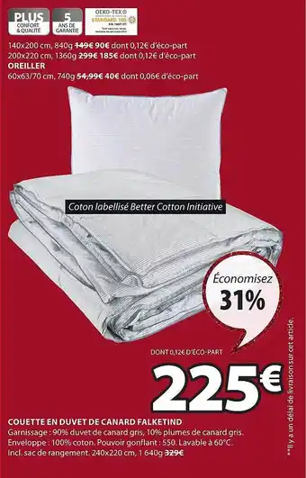 JYSK Couette en duvet de canard falketind offre