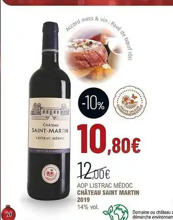 La Vignery Aop listrac médoc château saint martin 2019 14% vol. offre