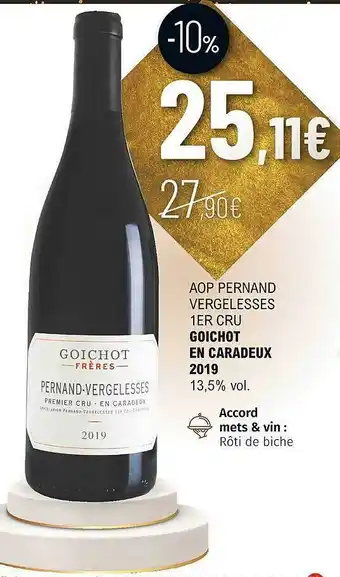 La Vignery Aop pernand vergelesses 1er cru goichot en caradeux 2019 13,5% vol. offre