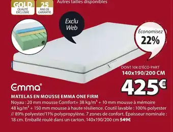 JYSK Matelas en Mousse Emma One Firm offre
