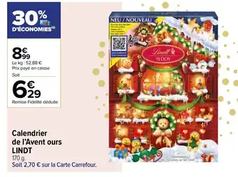 Carrefour Contact Calendrier de L'Avent Ours Lindt offre