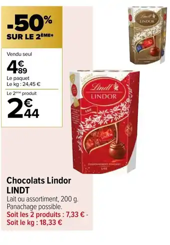 Carrefour Contact Chocolats Lindor Lindt offre