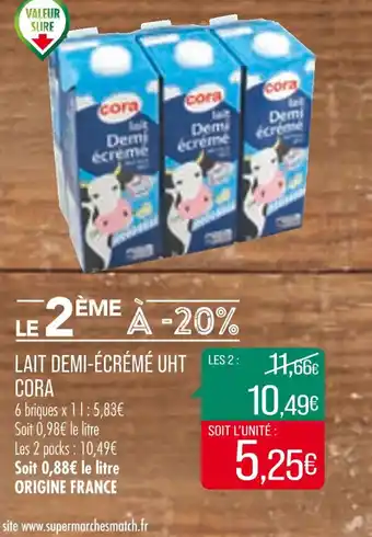 Match Lait Demi-écrémé UHT Cora offre