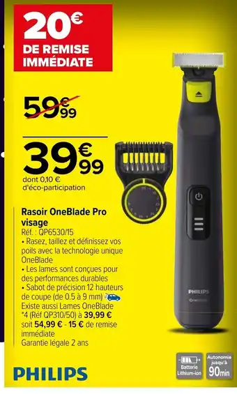 Carrefour Rasoir OneBlade Pro Visage Ref: QP6530/15 offre