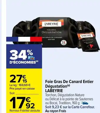 Carrefour Foie Gras de Canard Entier Dégustation Labeyrie offre