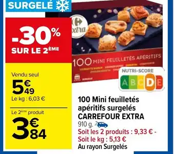 Carrefour 100 Mini Feuilletés Apéritifs Surgelés Carrefour Extra offre