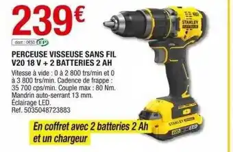 Brico Dépôt Perceuse visseuse sans fil v20 18v + 2 batteries 2 ah stanley fatmax offre