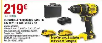 Brico Dépôt Perceuse à percussion sans fil v20 18v + 2 batteries 2 ah stanley fatmax offre