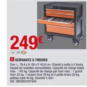 Brico Dépôt Servante 5 tiroirs offre