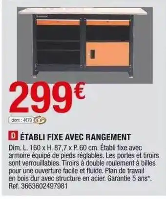 Brico Dépôt Établi fixe avec rangement offre
