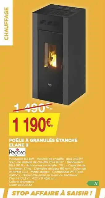 Bricomarché Poêle à granulés étanche elane 9 pegaso offre