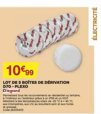 Bricomarché Lot de 5 boîtes de dérivation d70 - plexo legrand offre