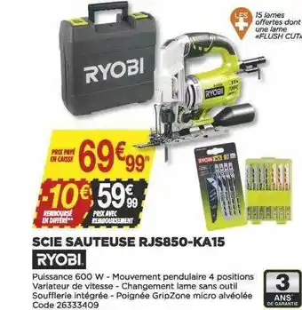 Scie sauteuse rjs850-ka15 ryobi