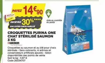Bricomarché Croquettes purina one chat stérilisé saumon 3 kg offre