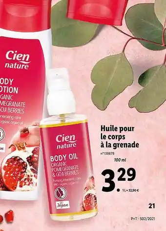 Lidl Huile Pour Le Corps à La Grenade Cien offre