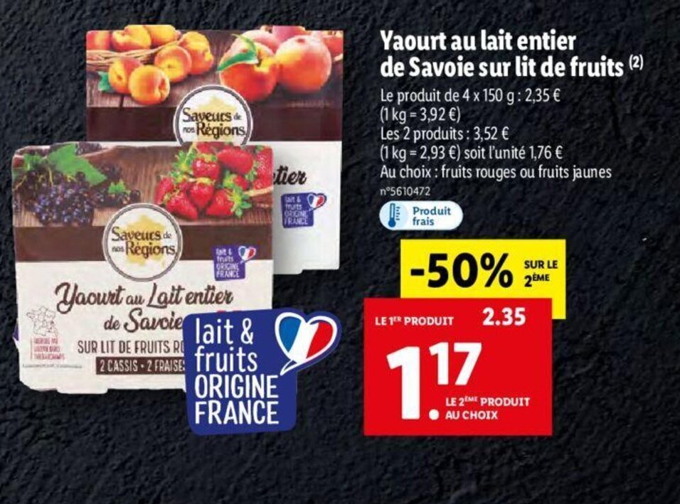 Promo Yaourt Au Lait Entier de Savoie Sur Lit de Fruits chez Lidl