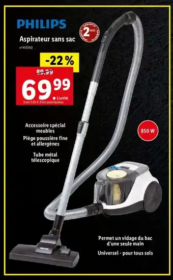 Lidl Philips Aspirateur Sans Sac offre