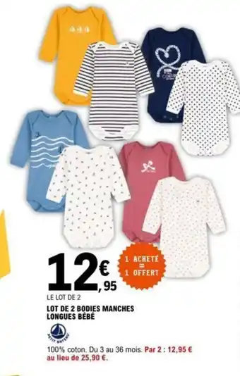 E.Leclerc Lot de 2 Bodies Manches Longues Bebe offre