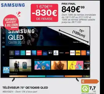 Costco Samsung Téléviseur 75 QE75Q60B Qled offre