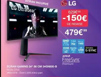 Costco Ecran Gaming 34 86cm 34GN850-B offre