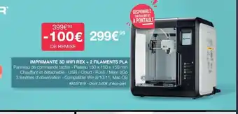 Costco Imprimante 3D Wifi Rex+ 2 Filaments Pla offre