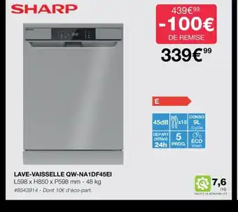 Costco Sharp Lave-Vaisselle QW-NA1DF45EI offre