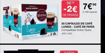 Costco 50 Capsules de Cafe Lungo Cafe de Paris offre