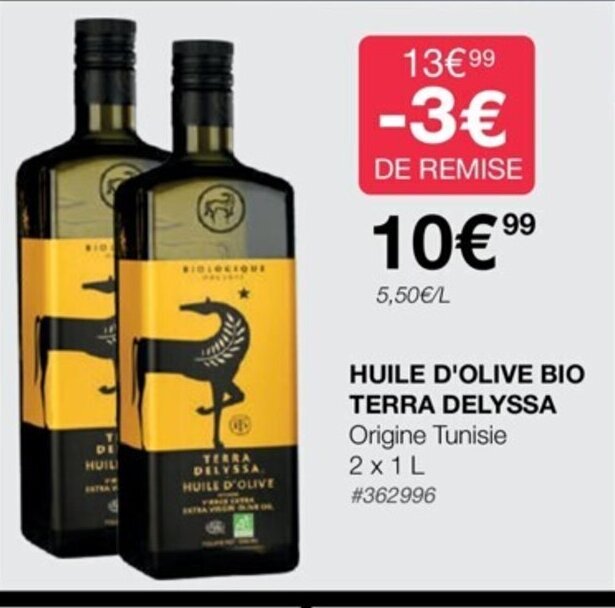 Promo Huile d'Olive Bio Terra delyssa chez Costco