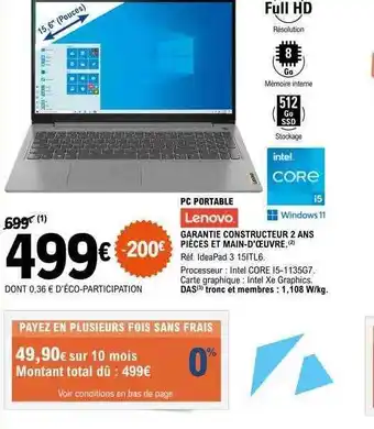 E.Leclerc Pc portable 15,6 offre