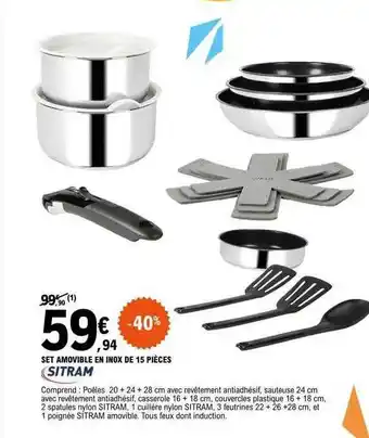 Set amovible en inox de 15 pièces sitram