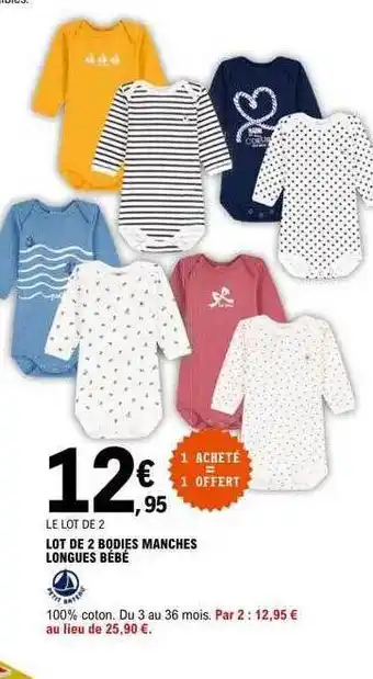 E.Leclerc Lot de 2 bodies manches longues bébé offre