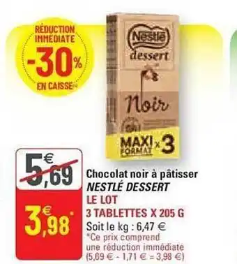 G20 Chocolat noir à pâtisser nestlé dessert offre