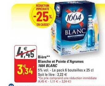 G20 Bière blanche et pointe d'agrumes 1664 blanc offre