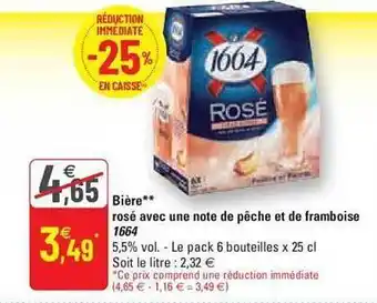 G20 Bière rosé avec une note de pêche et de framboise 1664 offre