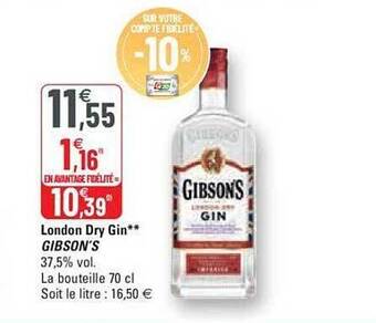 G20 London dry gin gibson's offre