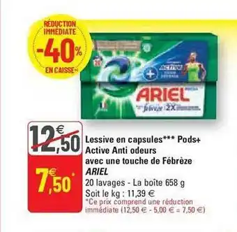 G20 Lessive en capsules pods+ active anti odeurs avec une touche de fébrèze ariel offre