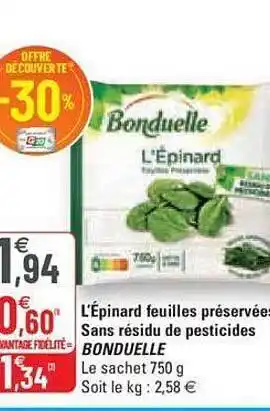 L'épinard feuilles préservées sans résidu de pesticides bonduelle