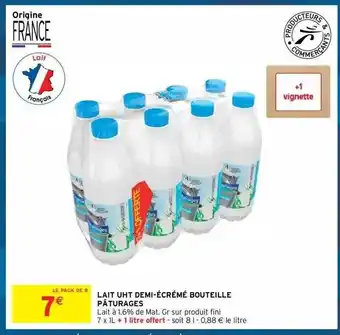 Intermarché Hyper Lait uht demi-écrémé bouteille pâturages offre