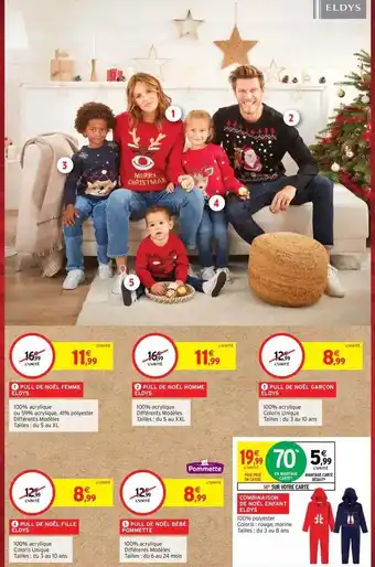 Intermarché Hyper Pull de noël femme eldys, pull de noël homme eldys, pull de noël garçon eldys, pull de noël fille eldys, pull de noël bébé po offre