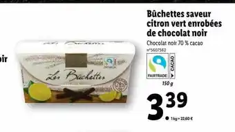 Lidl Bûchettes saveur citron vert enrobées de chocolat noir favorina offre
