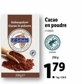 Lidl Cacao en poudre belbake offre