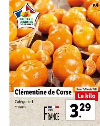 Lidl Clémentine de corse offre