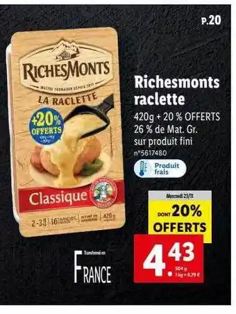 Lidl Riches monts raclette offre